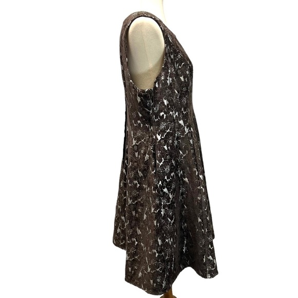 ModCloth Genuine Joy Silver & Brown Flocked Floral A Line Dress Women’s XL - Picture 7 of 13